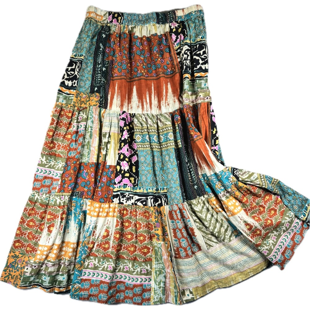 Y2K Reversible Maxi Skirt Women L Multicolor Patchwork Floral Western Handmade